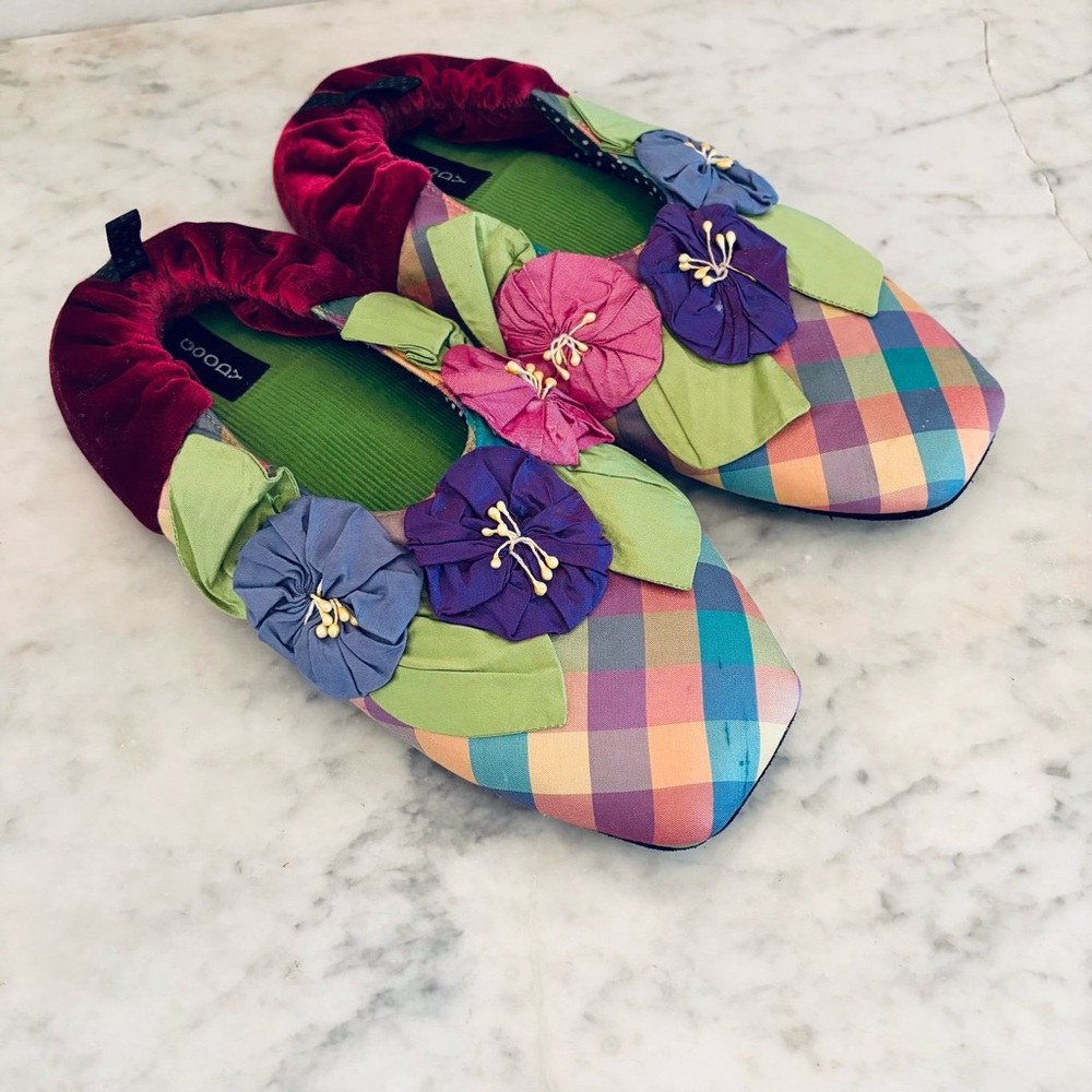 Goody Goody Bon Bons Madras Rosettes Women's Silk & Velvet Slipper Shoes